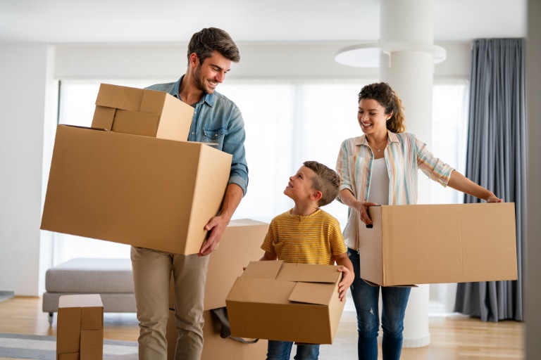 family moving boxes